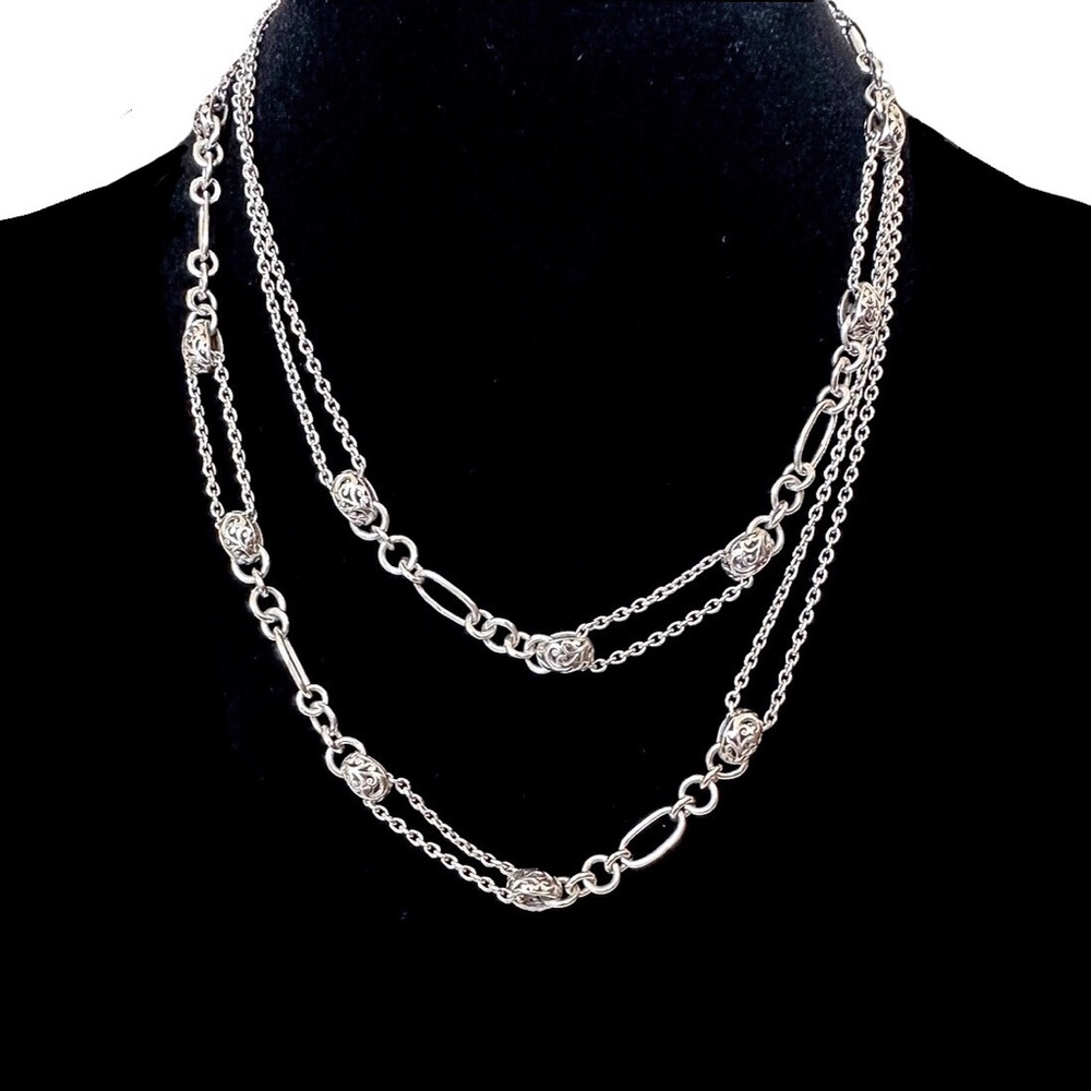 LOIS HILL Sterling Silver Cut Out Oval Link Toggle Necklace 32” Long NWT